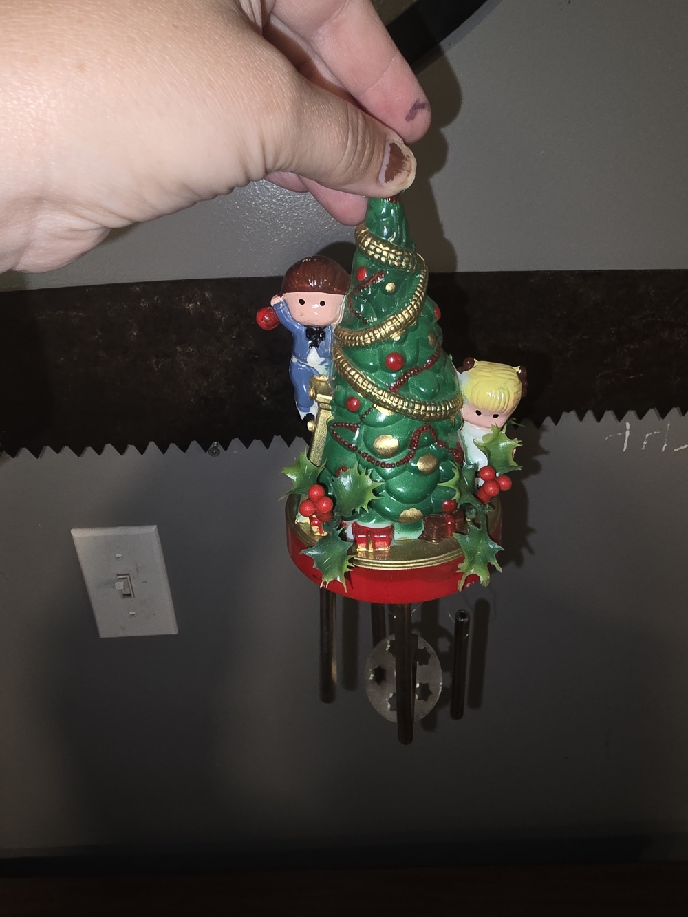 Vintage Christmas Tree Wind Chime Ornament - Green & Red